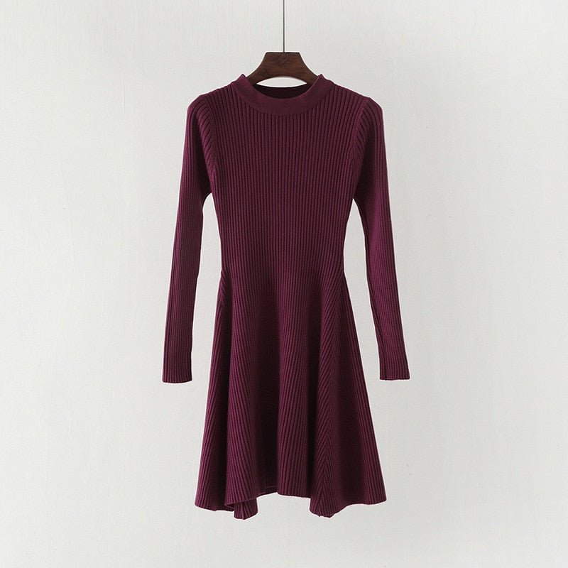 best Women Long Sleeve Sweater Dress Women's Irregular Hem Casual Autumn Winter Dress Women O-neck A Line Short Mini Knitted Dresses 0 shop online at M2K Trends for