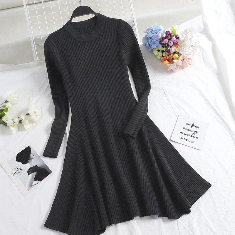 best Women Long Sleeve Sweater Dress Women's Irregular Hem Casual Autumn Winter Dress Women O-neck A Line Short Mini Knitted Dresses 0 shop online at M2K Trends for