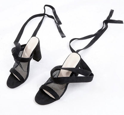 best Women Sandals Bandage Flock Cross Strap Lace Up High Heels Sandals 0 shop online at M2K Trends for