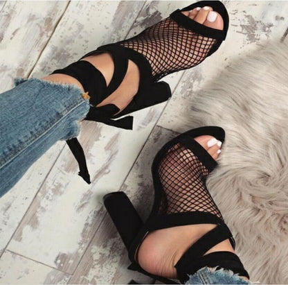 best Women Sandals Bandage Flock Cross Strap Lace Up High Heels Sandals 0 shop online at M2K Trends for