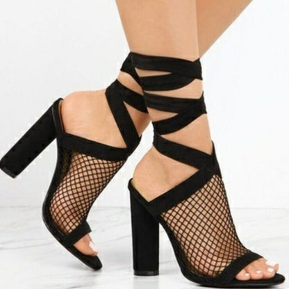 best Women Sandals Bandage Flock Cross Strap Lace Up High Heels Sandals 0 shop online at M2K Trends for