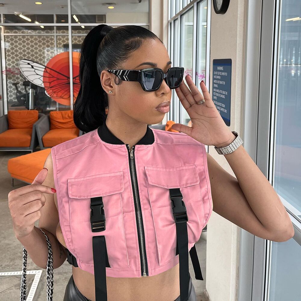 best Women Spring Vest Crop Sleeveless Jacket Pockets Buckle Zipper Tank Tops Sexy Workwear Cargo 2022 Streetwear Fall Waistcoat Y2K 0 shop online at M2K Trends for