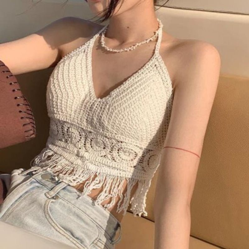 best Women Summer Short Vest Sexy Hollow Out Plain White Halter Vest Strap Crop Tops Crochet Bikini Tank Tops Shirt Hot Tank Top 0 shop online at M2K Trends for