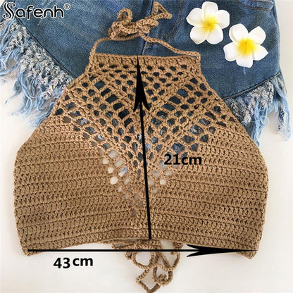 best Women Summer Short Vest Sexy Hollow Out Plain White Halter Vest Strap Crop Tops Crochet Bikini Tank Tops Shirt HotSale Crop Top 0 shop online at M2K Trends for