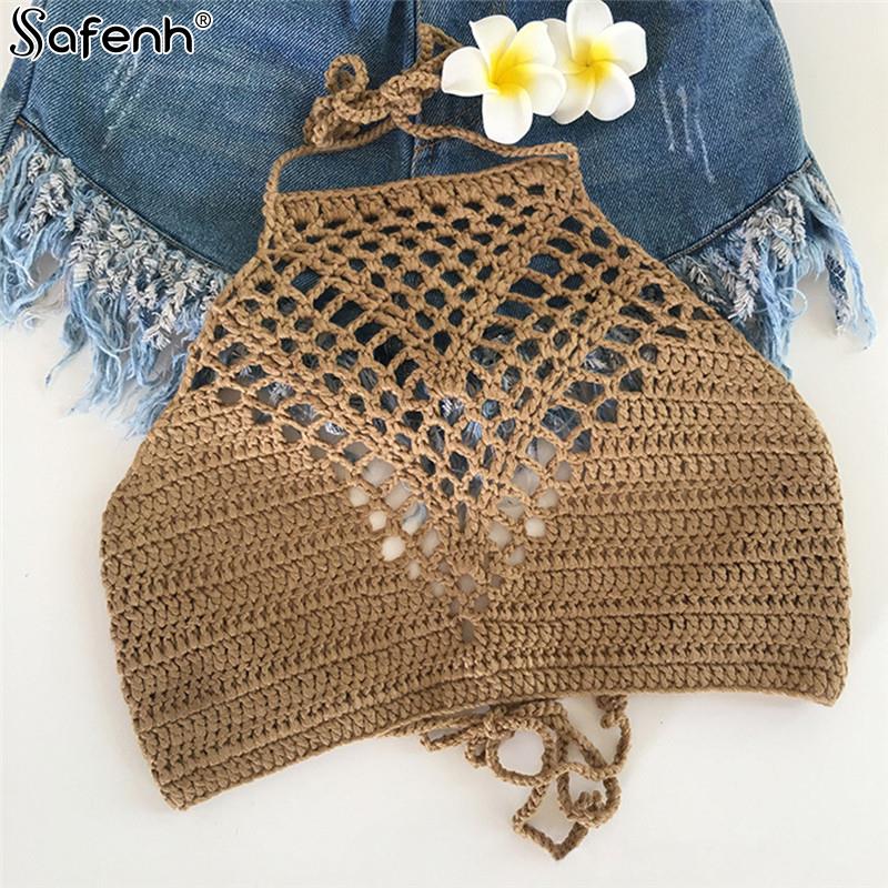 best Women Summer Short Vest Sexy Hollow Out Plain White Halter Vest Strap Crop Tops Crochet Bikini Tank Tops Shirt HotSale Crop Top 0 shop online at M2K Trends for