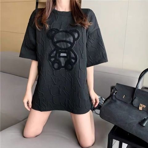 best Women&#39;s T-shirts Harajuku Girls Plus Size Tops Letter Jacquard O-neck Short Sleeves Loose Summer Tshirt Bear White Tees M-2XL 0 shop online at M2K Trends for