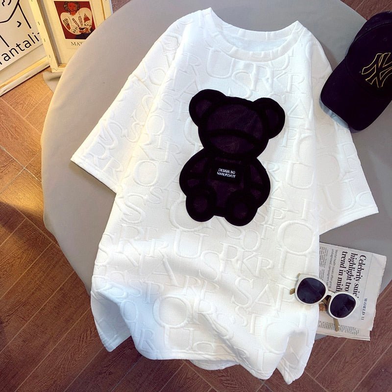 best Women&#39;s T-shirts Harajuku Girls Plus Size Tops Letter Jacquard O-neck Short Sleeves Loose Summer Tshirt Bear White Tees M-2XL 0 shop online at M2K Trends for