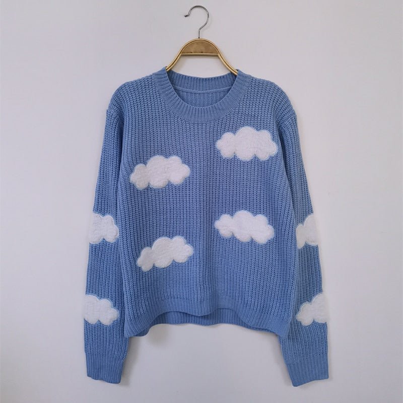 best Women's Cozy Clouds Sweater Cute Cartoon Long Sleeve Crew Neck Pullover Jumper Fall Winter Knit Tops / 0 shop online at M2K Trends for