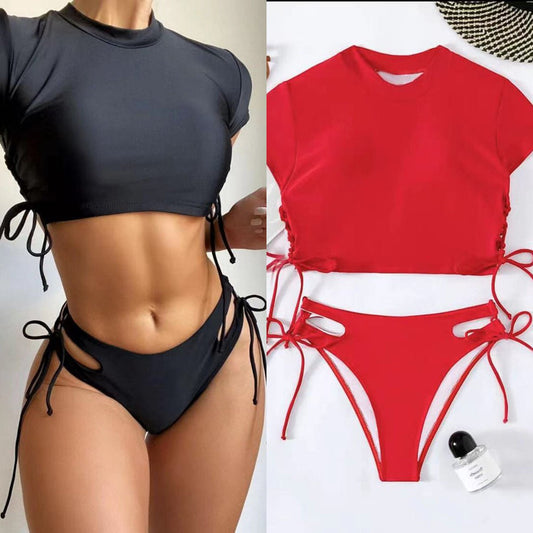 best Women's Fashion One-piece Solid Color Short Sleeve Swimsuit 0 shop online at M2K Trends for