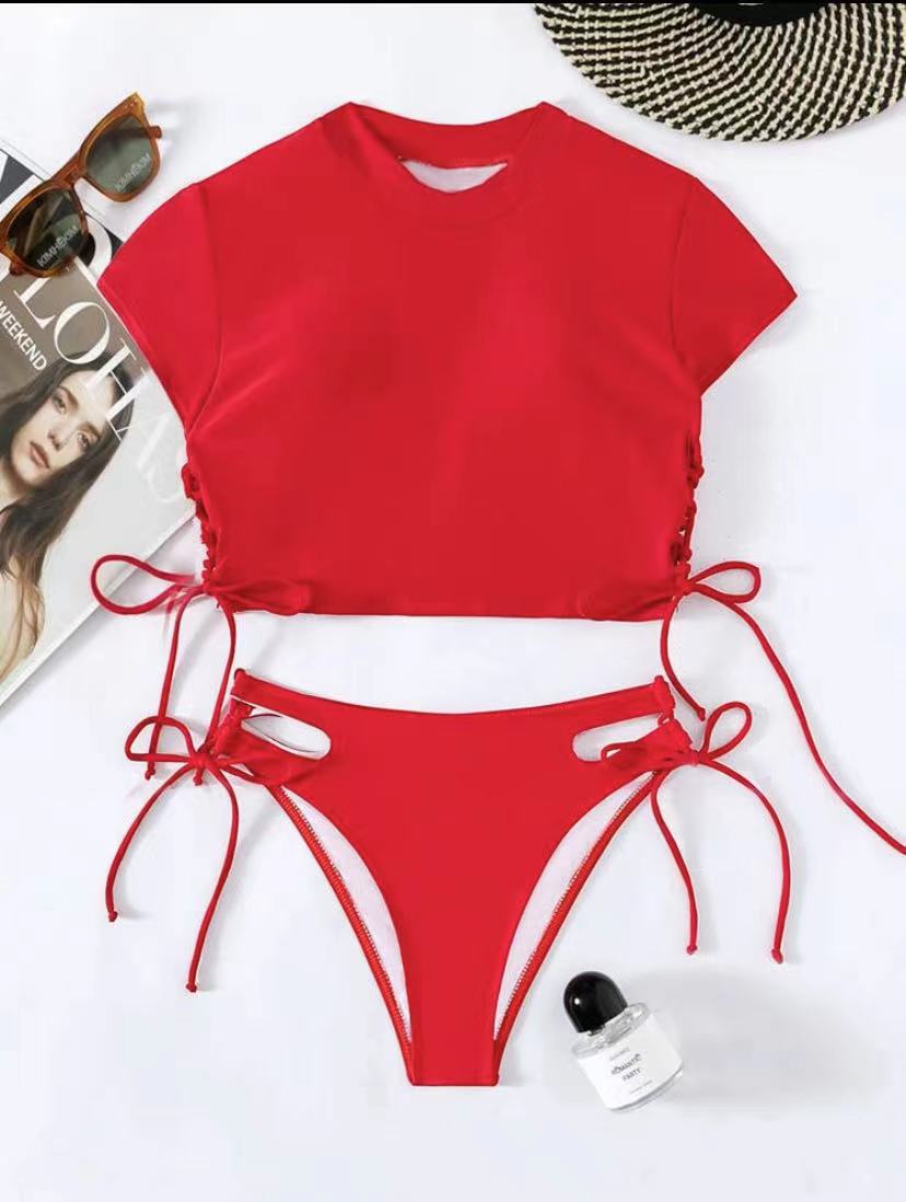 best Women's Fashion One-piece Solid Color Short Sleeve Swimsuit 0 shop online at M2K Trends for