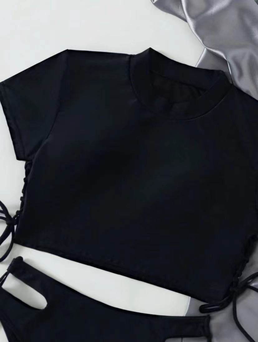 best Women's Fashion One-piece Solid Color Short Sleeve Swimsuit 0 shop online at M2K Trends for