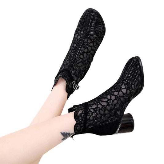 best Women's Fashion Personality Rhinestone Hollow Mesh Short Boots women`s shoes shop online at M2K Trends for