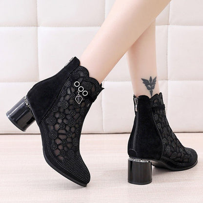 best Women's Fashion Personality Rhinestone Hollow Mesh Short Boots women`s shoes shop online at M2K Trends for