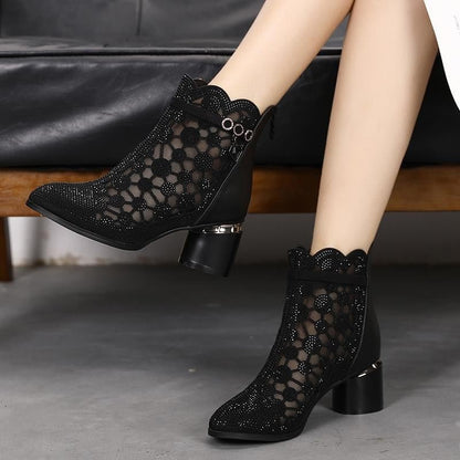 best Women's Fashion Personality Rhinestone Hollow Mesh Short Boots women`s shoes shop online at M2K Trends for