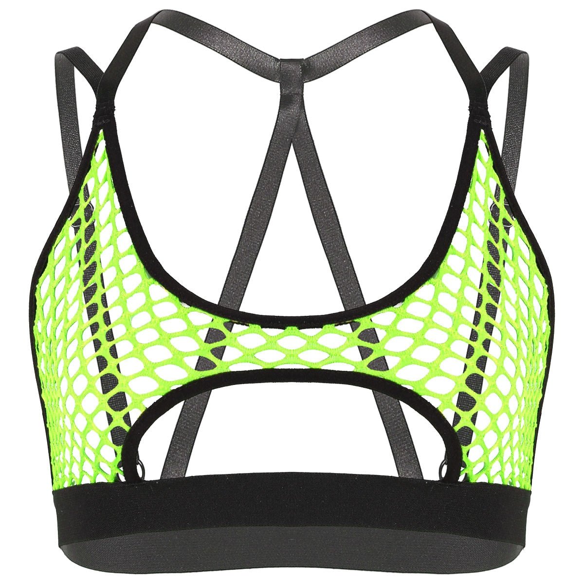 best Women's Hollow Fishnet Halter Elastic Spaghetti Straps Crisscross Back Cutout Underboob Vest Crop Tops Festival Rave Clubwear 0 shop online at M2K Trends for