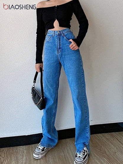 best Women's Pants Straight Leg Jeans Women High Waist Slim Loose Autumn Winter Pants Casual Split Washed Mom Fashion Trousers 0 shop online at M2K Trends for