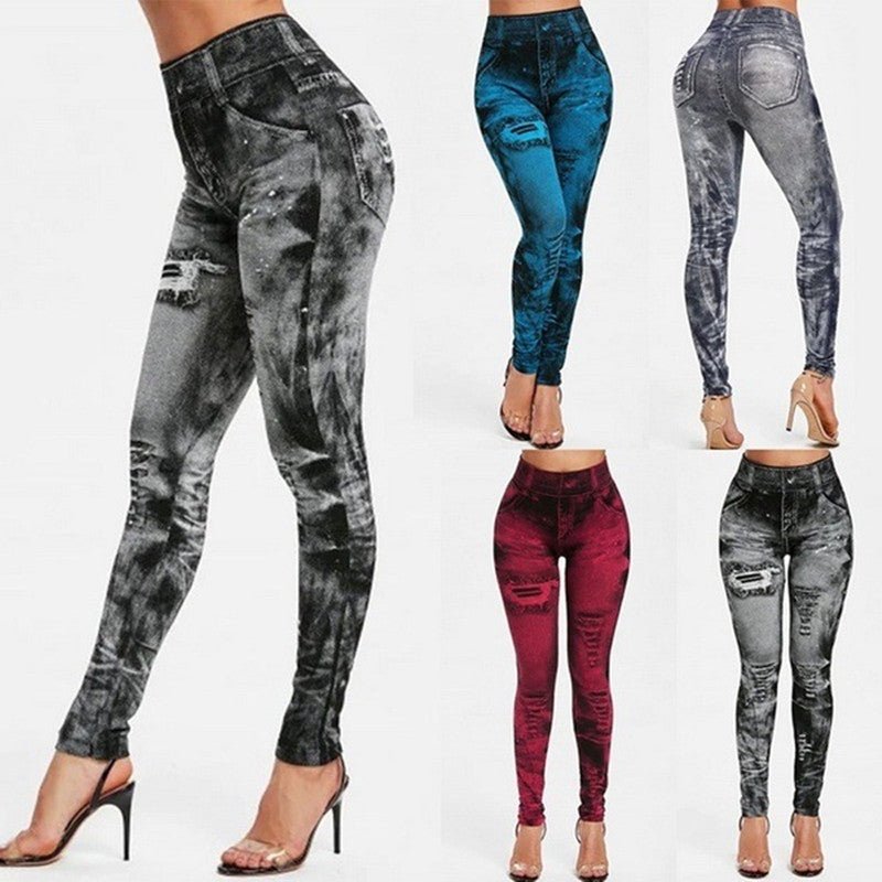 best Women's Seamless Fake Ripped Corset Imitation Denim Leggings Clothing shop online at M2K Trends for
