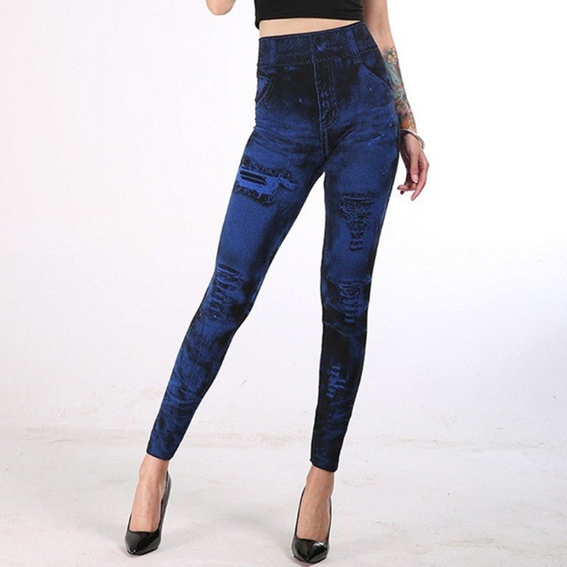 best Women's Seamless Fake Ripped Corset Imitation Denim Leggings Clothing shop online at M2K Trends for