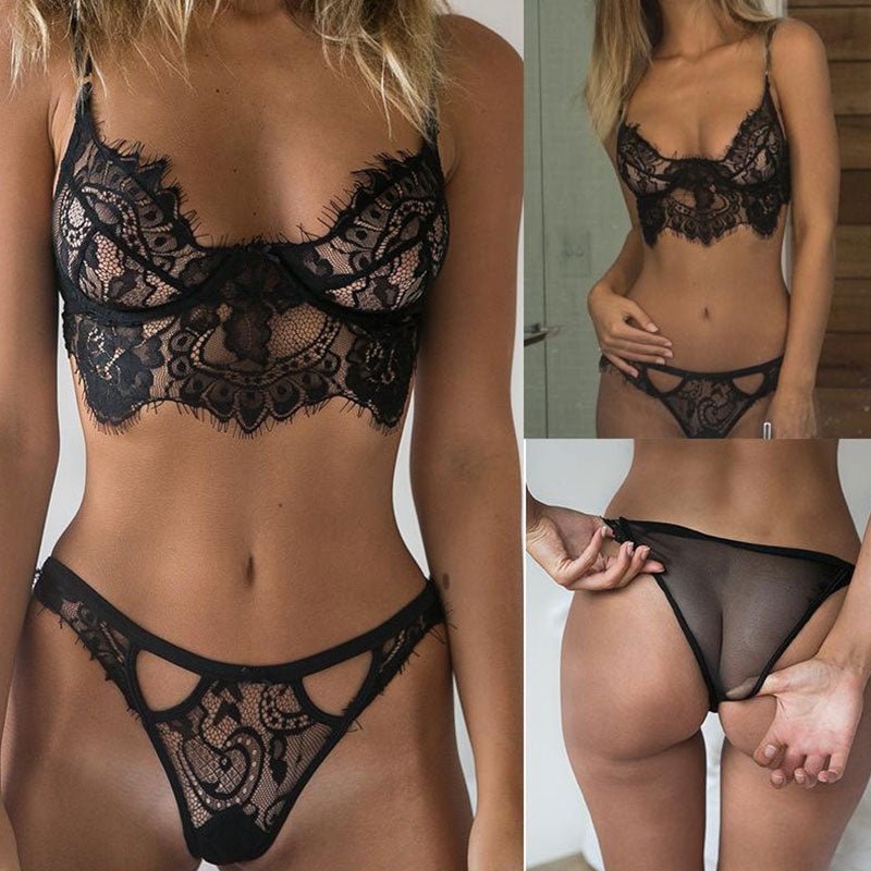 best Women's Sexy Lace Underwear Set Erotic Ladies Lingerie See-through Bra Thong Mini Babydoll Briefs Underpants Black Bodysuit 0 shop online at M2K Trends for