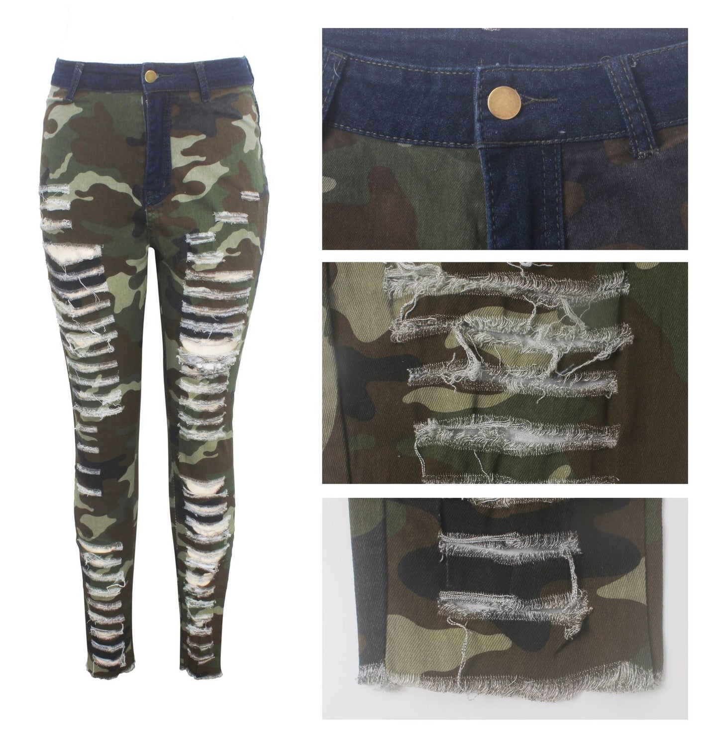 best Women's Sexy Personality Ripped High-waisted Leggings And Frayed Camouflage Feet Pants Clothing shop online at M2K Trends for