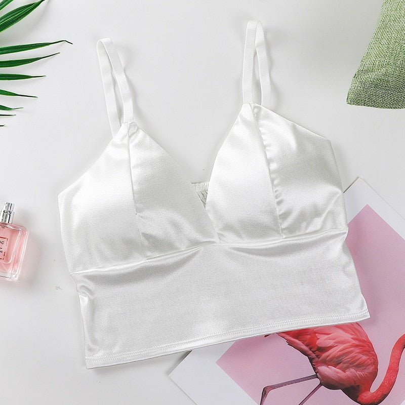 best Women's Tube Top Silk Comfortable Crop Top Sexy Camisole Wireless Summer V-Neck Sleeveless Underwear 0 shop online at M2K Trends for