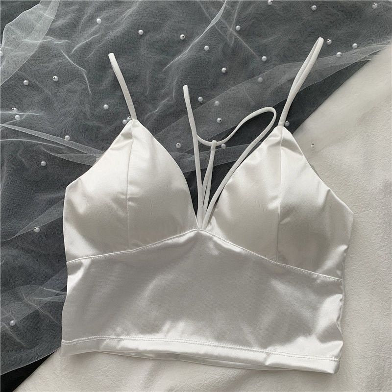 best Women's Tube Top Silk Comfortable Crop Top Sexy Camisole Wireless Summer V-Neck Sleeveless Underwear 0 shop online at M2K Trends for