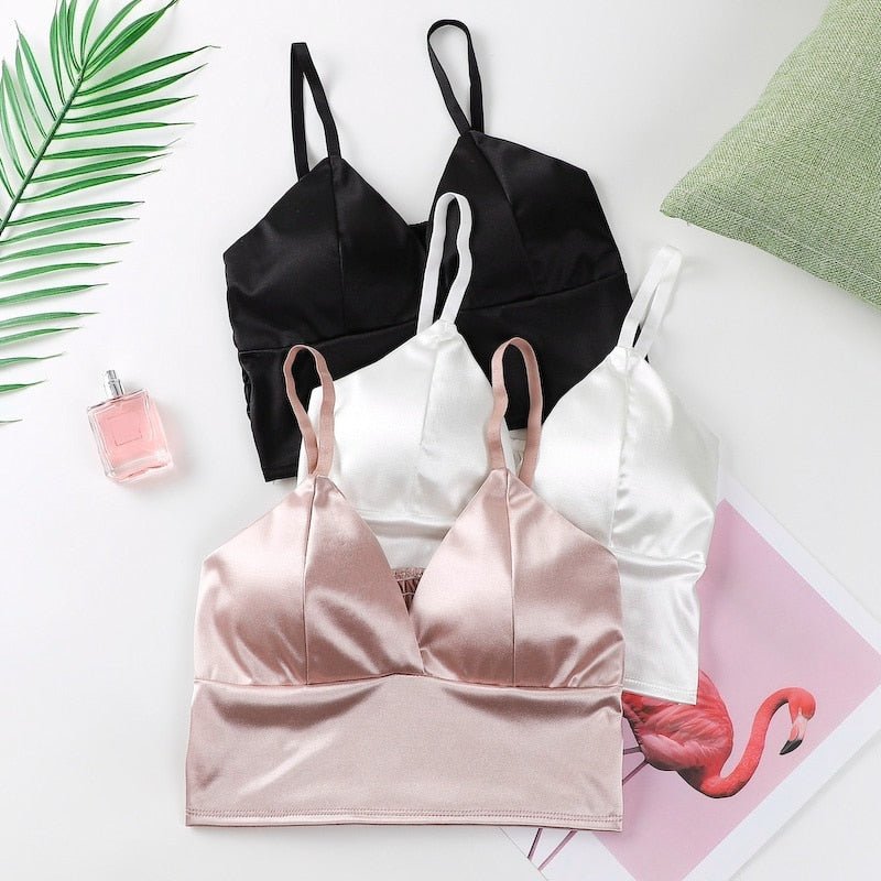 best Women's Tube Top Silk Comfortable Crop Top Sexy Camisole Wireless Summer V-Neck Sleeveless Underwear 0 shop online at M2K Trends for