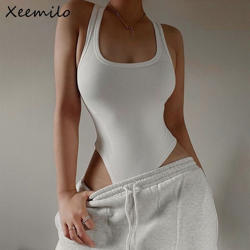 best Xeemilo Sleeveless Knit Bodysuit 2023 Hot Summer Sexy Bodycon Off Shoulder Halter Tops Casual Street Bodice For Women ClubWear 0 shop online at M2K Trends for