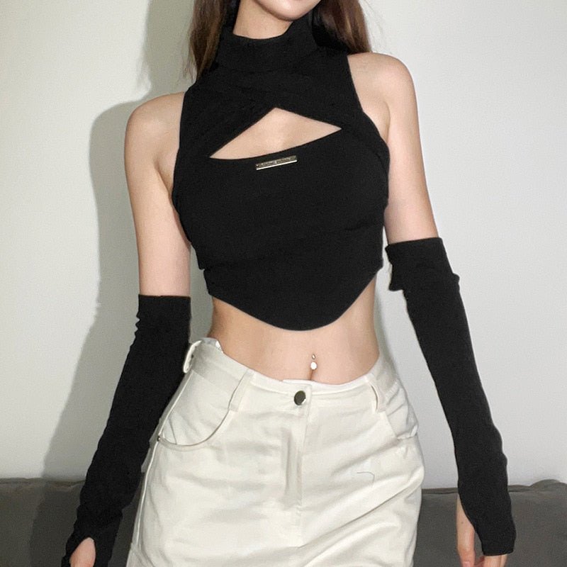 best Y2K Autumn Halter T-shirt Mesh Long Sleeve Backless Crop Top Female Zip Up Slim Fit Tee Sexy Women 90s Aesthetic Streetwear 0 shop online at M2K Trends for