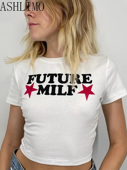 best Y2k Crop T Shirts Future Milf Star Fashion Women Crop Top Harajuku Streetwear Slim Tshirt Summer Sexy Party Femme Womens Clothes 0 shop online at M2K Trends for