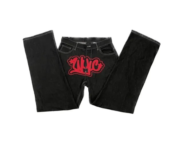 best Y2K Harajuku baggy jeans Gothic Streetwear Vintage printing 2023 New Hip Hop Black Casual Men women Fashion Casual loose jeans shop online at M2K Trends for