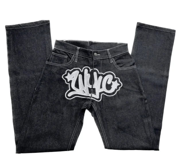 best Y2K Harajuku baggy jeans Gothic Streetwear Vintage printing 2023 New Hip Hop Black Casual Men women Fashion Casual loose jeans shop online at M2K Trends for