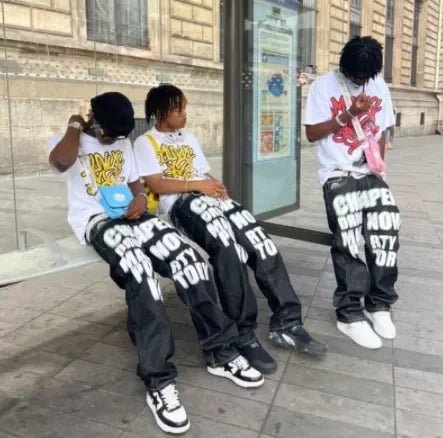 best Y2K Harajuku baggy jeans Gothic Streetwear Vintage printing 2023 New Hip Hop Black Casual Men women Fashion Casual loose jeans shop online at M2K Trends for