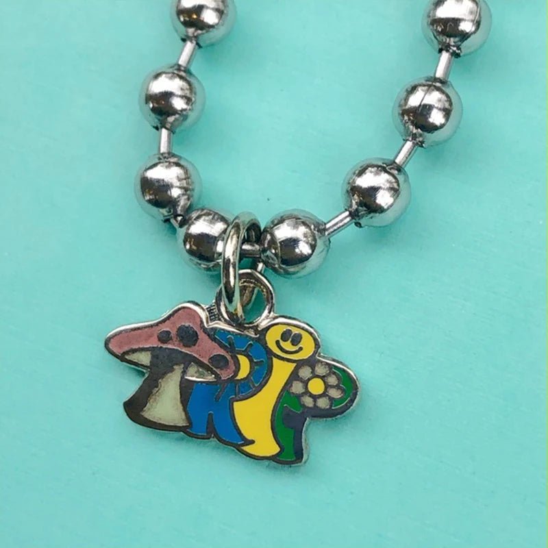 best Y2K Rainbow Heart Mushroom Necklace For Women Metal Goth Butterfly Charms Vintage 90s Style Choker Necklace Jewelry Aesthetics shop online at M2K Trends for