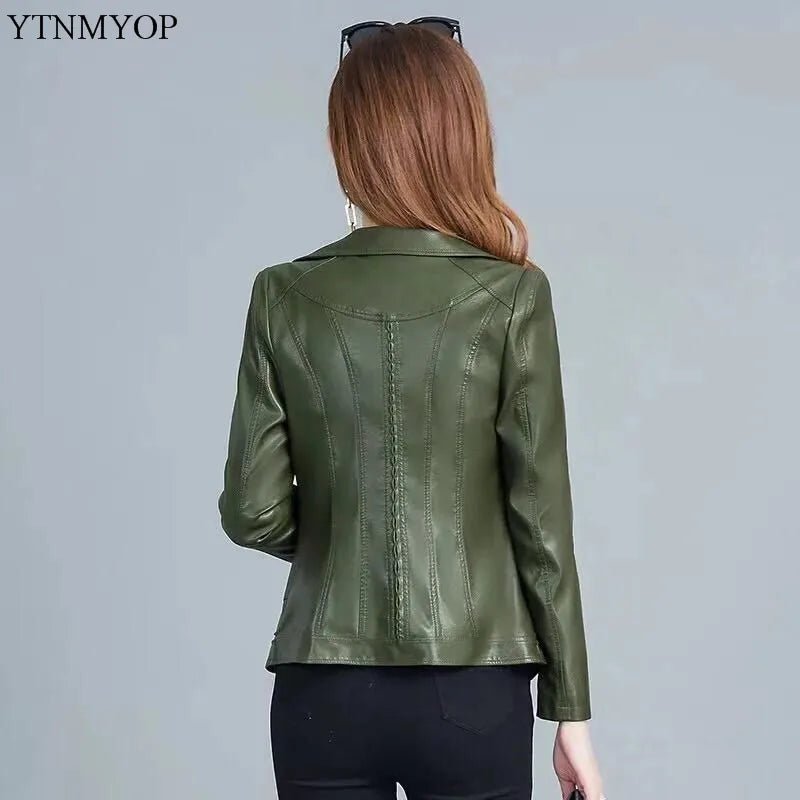 best YTNMYOP 2023 Women Leather Jackets 5XL Army Green Faux Leather Coat Female Leather Clothing Casual Outerwear shop online at M2K Trends for