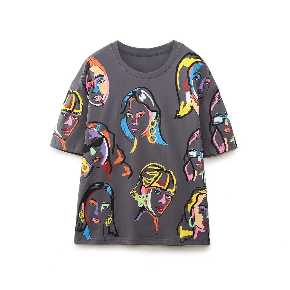 best Zevity New Women Fashion Contrast Color Girls Print Casual T Shirt Female Basic O Neck Short Sleeve Chic Leisure Tops T3069 0 shop online at M2K Trends for