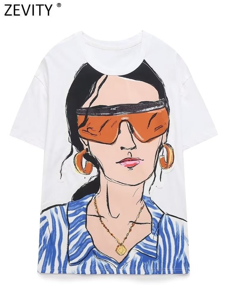 best Zevity New Women Fashion Contrast Color Girls Print Casual T Shirt Female Basic O Neck Short Sleeve Chic Leisure Tops T3069 0 shop online at M2K Trends for