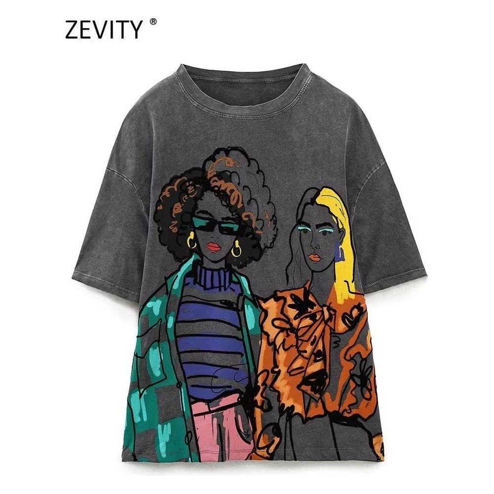 best Zevity New Women Fashion Contrast Color Girls Print Casual T Shirt Female Basic O Neck Short Sleeve Chic Leisure Tops T3069 0 shop online at M2K Trends for