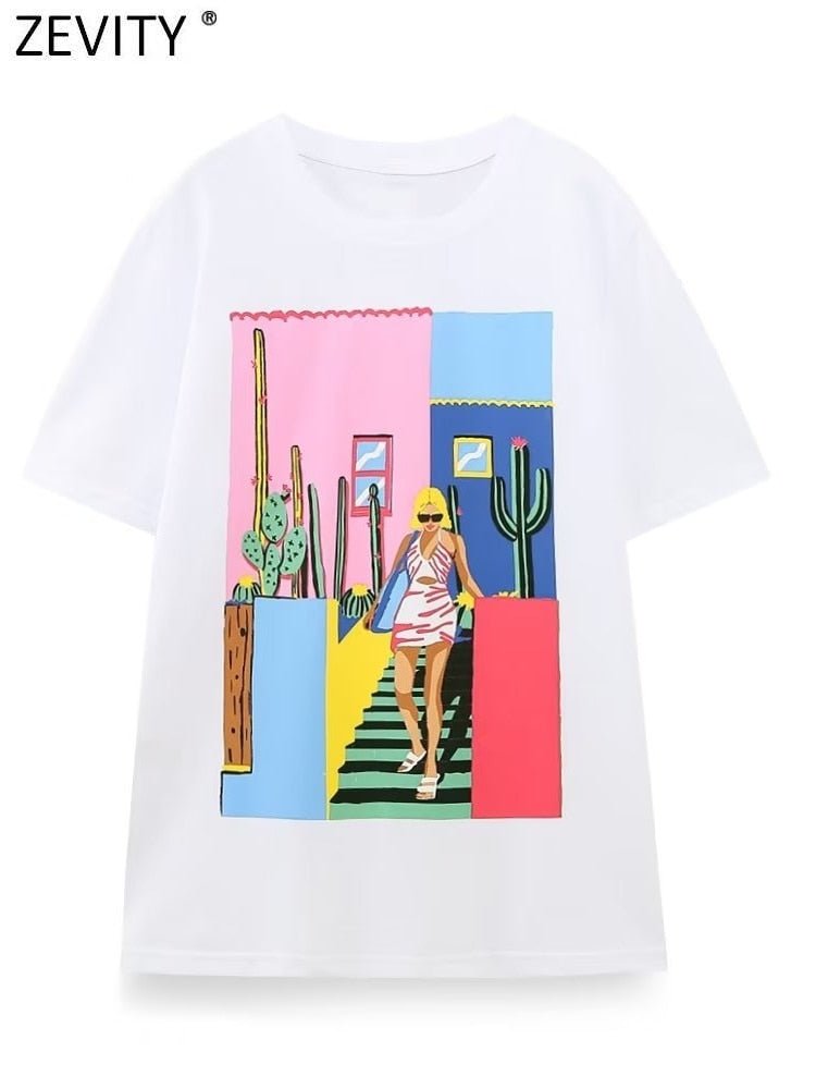 best Zevity New Women Fashion Contrast Color Girls Print Casual T Shirt Female Basic O Neck Short Sleeve Chic Leisure Tops T3069 0 shop online at M2K Trends for