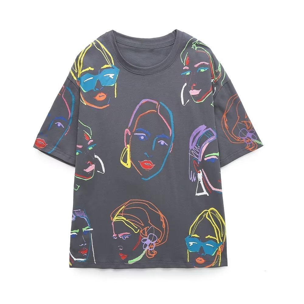 best Zevity New Women Fashion Contrast Color Girls Print Casual T Shirt Female Basic O Neck Short Sleeve Chic Leisure Tops T3069 0 shop online at M2K Trends for