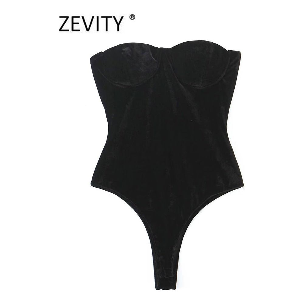 best Zevity New Women Sexy Off Shoulder Black Velvet Slim Bodysuits Ladies Strapless Summer Beach Wear Playsuits Mujer Rompers LS2872 0 shop online at M2K Trends for