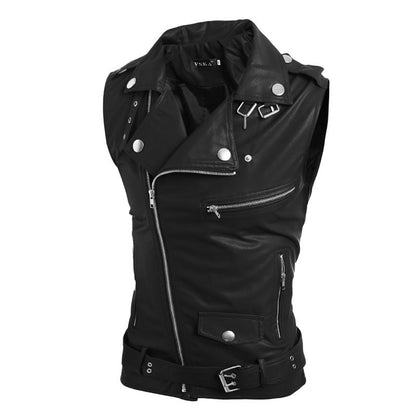 best Zip-fit slim lapel short PU leather vest 0 shop online at M2K Trends for