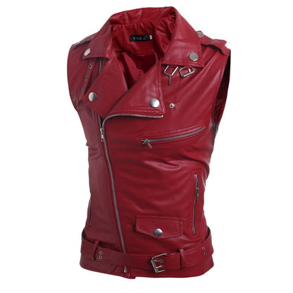 best Zip-fit slim lapel short PU leather vest 0 shop online at M2K Trends for