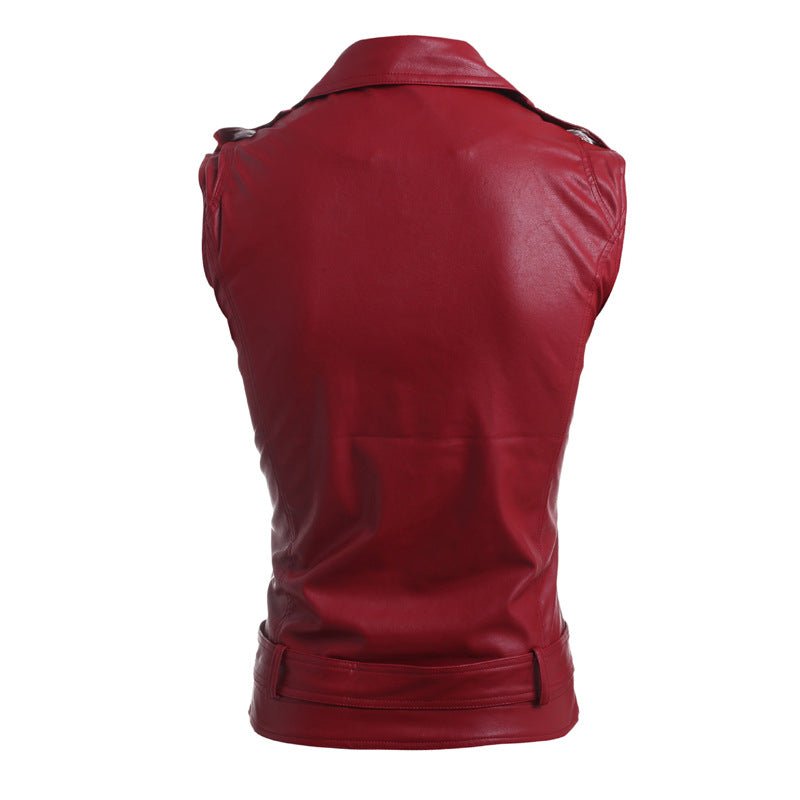 best Zip-fit slim lapel short PU leather vest 0 shop online at M2K Trends for