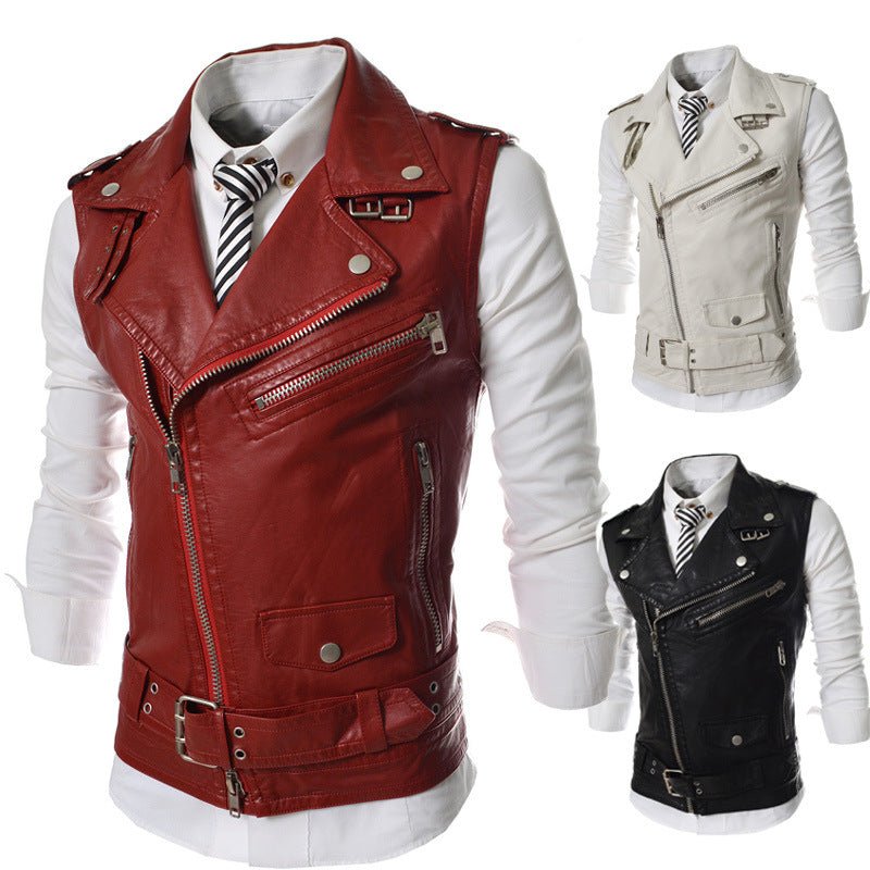 best Zip-fit slim lapel short PU leather vest 0 shop online at M2K Trends for