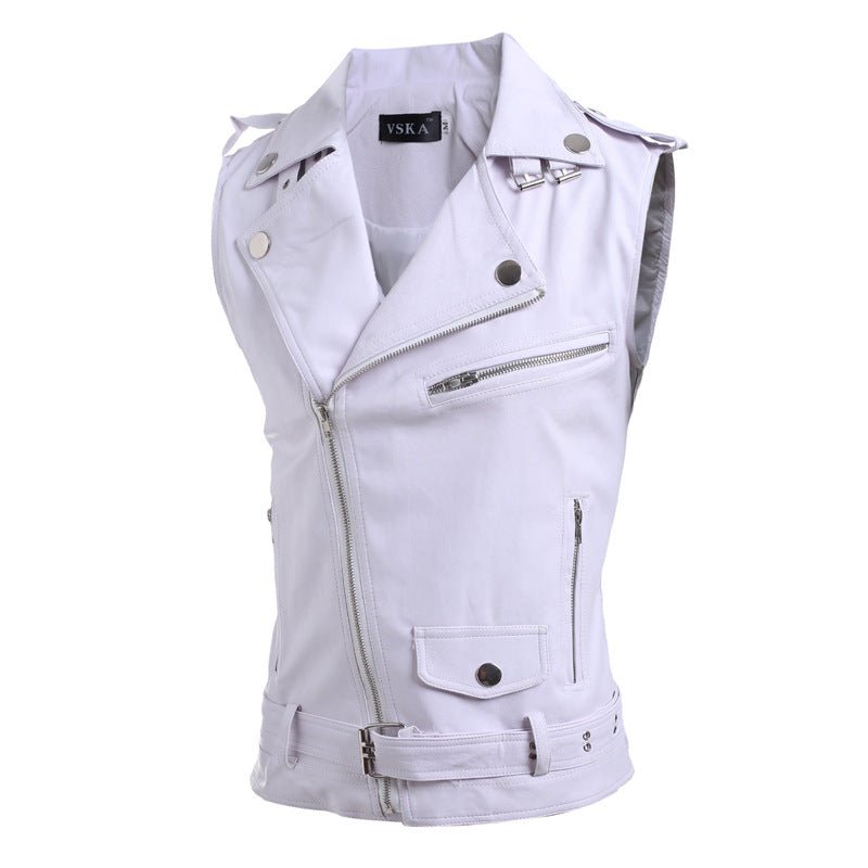 best Zip-fit slim lapel short PU leather vest 0 shop online at M2K Trends for