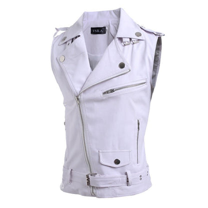 best Zip-fit slim lapel short PU leather vest 0 shop online at M2K Trends for