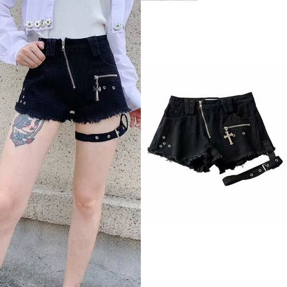 best Zipper Design Denim Shorts Women High Waist Leggings 0 shop online at M2K Trends for