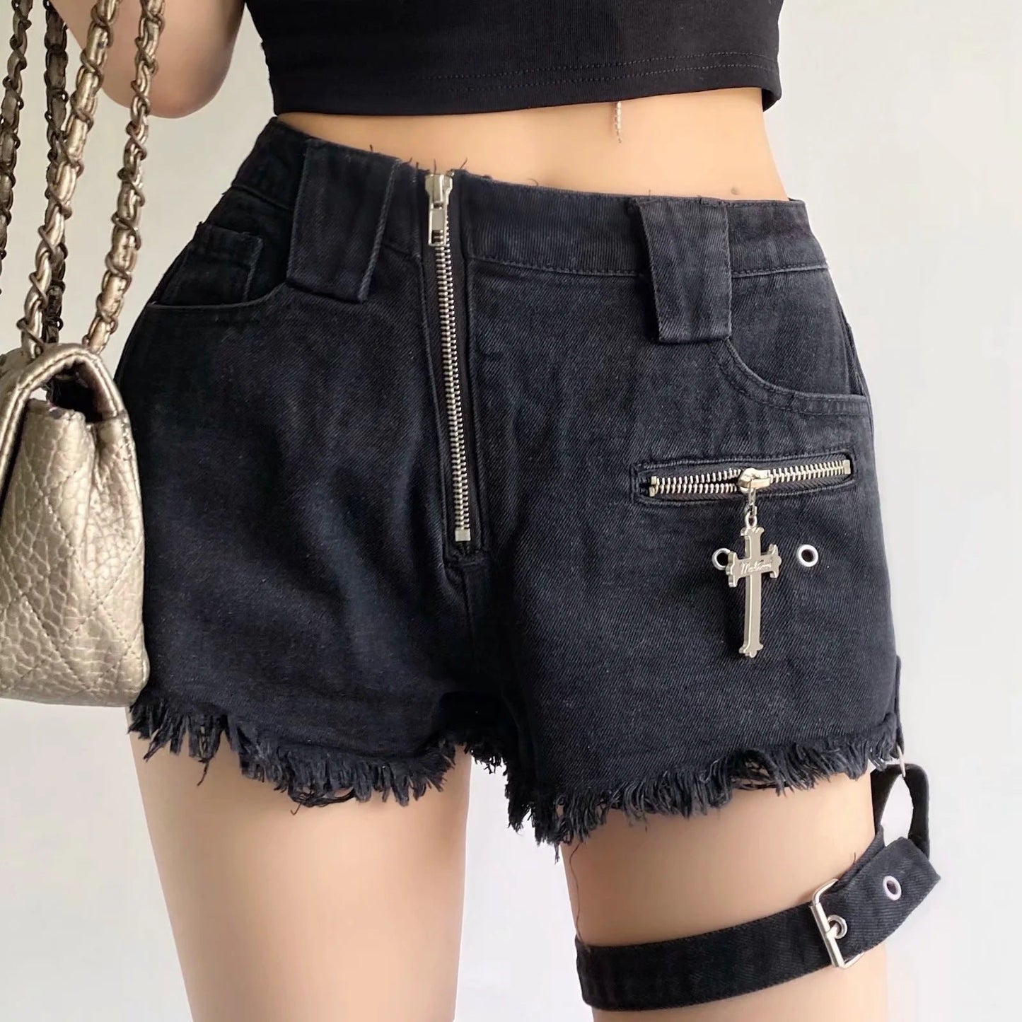 best Zipper Design Denim Shorts Women High Waist Leggings 0 shop online at M2K Trends for