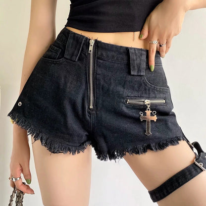 best Zipper Design Denim Shorts Women High Waist Leggings 0 shop online at M2K Trends for